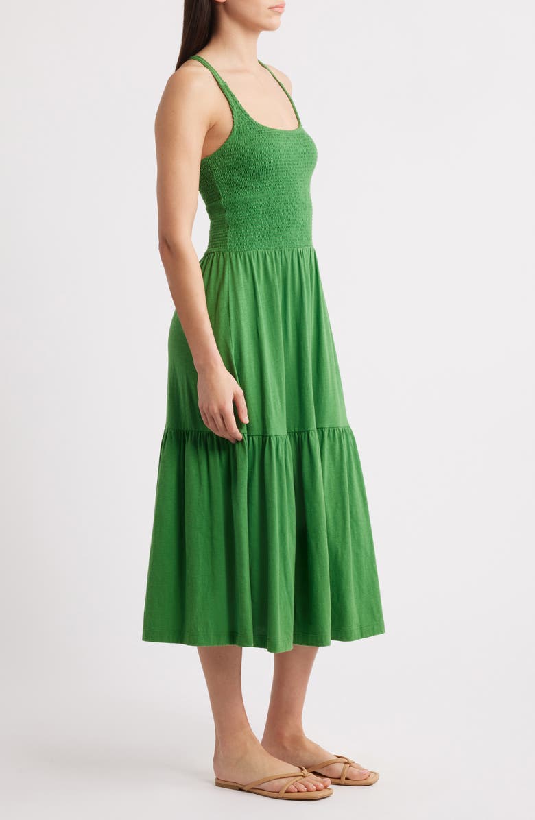 Nation LTD Penelope Smocked Tiered Pima Cotton Midi Sundress, Alternate, color, Green Lawn