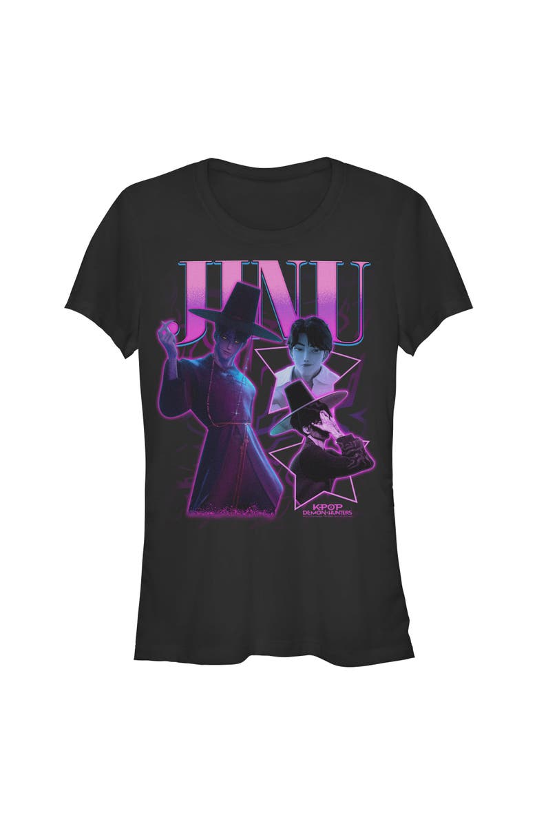 KPop Demon Hunters Junior's KPop Demon Hunters Jinu Saja Collage Graphic T-Shirt, Main, color, Black