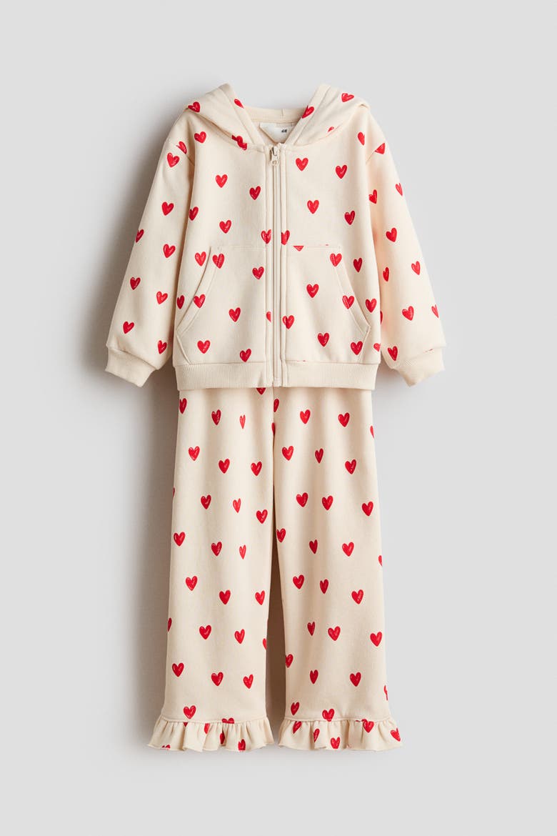 2-piece Printed Sweatshirt Set, Main, color, Light beige/hearts