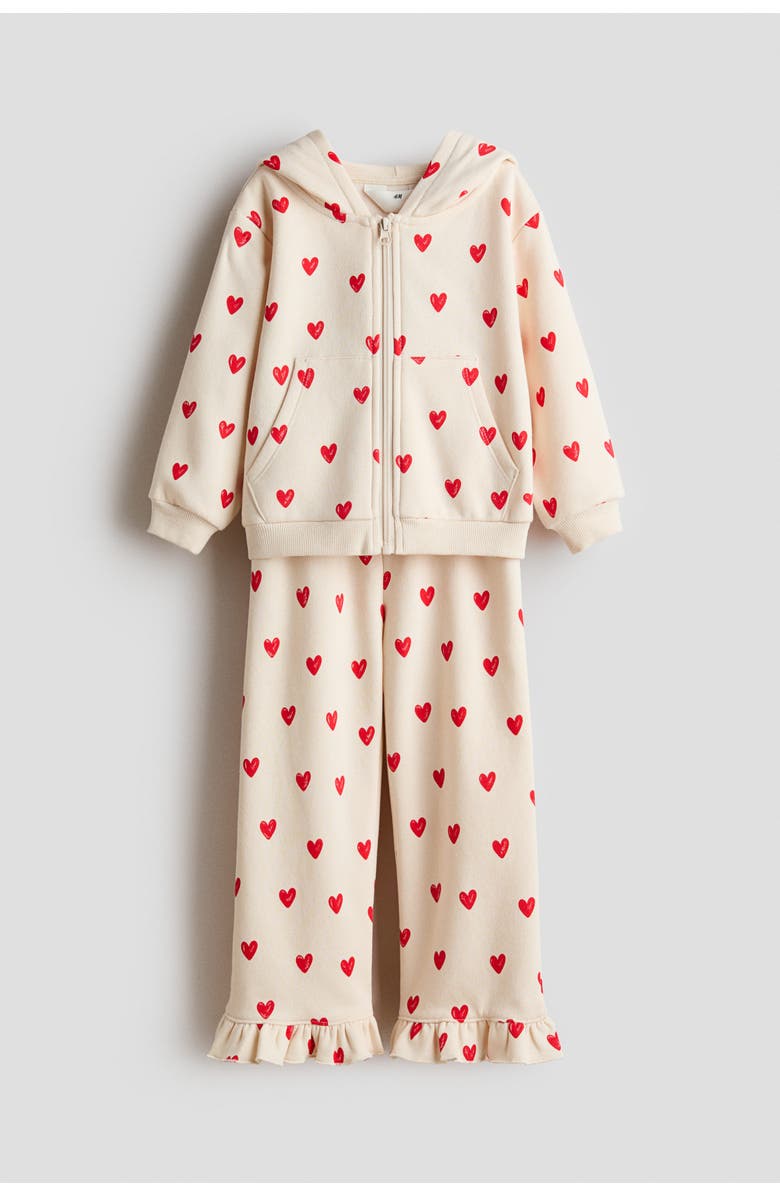 H&M 2-piece Printed Sweatshirt Set, Main, color, Light Beige/Hearts