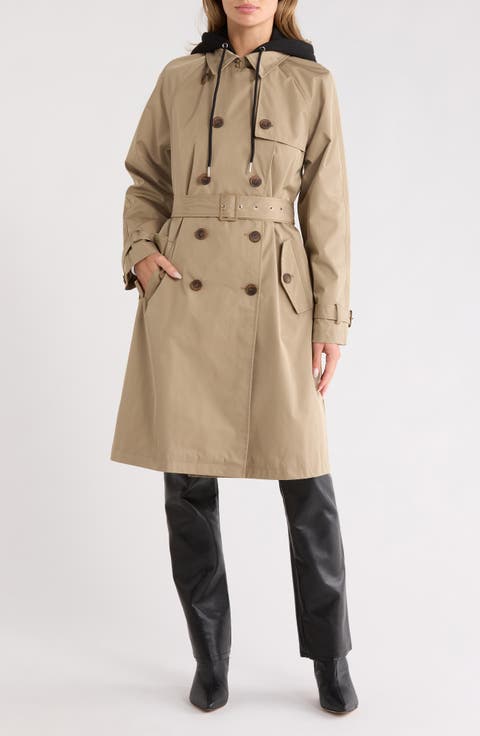 Water Repellent Trench Coat with Removable Bib Hoodie