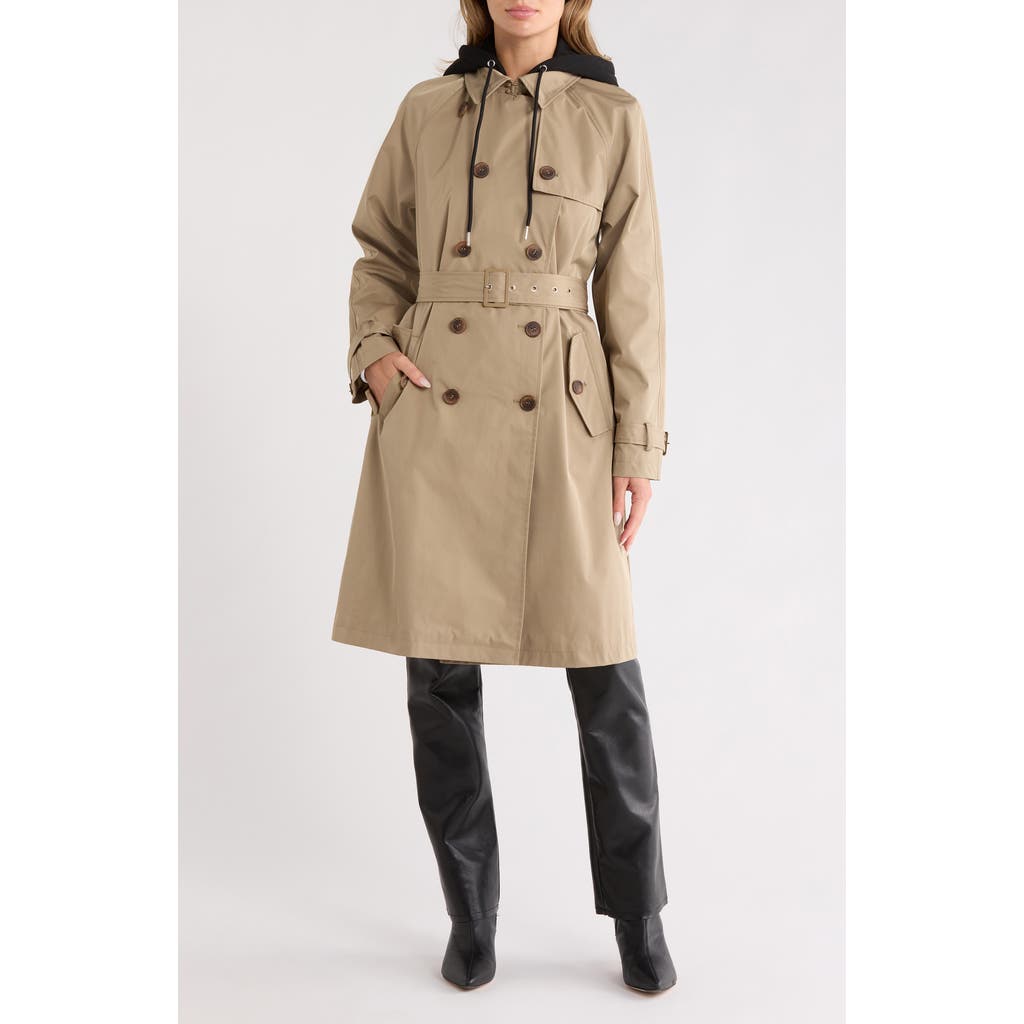 Rebecca Minkoff Water Repellent Trench Coat With Removable Bib Hoodie In Brown