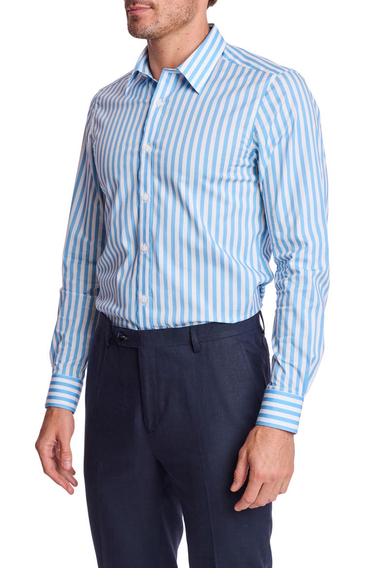 Parker Trim Fit Stretch Cotton Button-Up Shirt, Alternate, color, LIGHT BLUE WHITE STRIPES