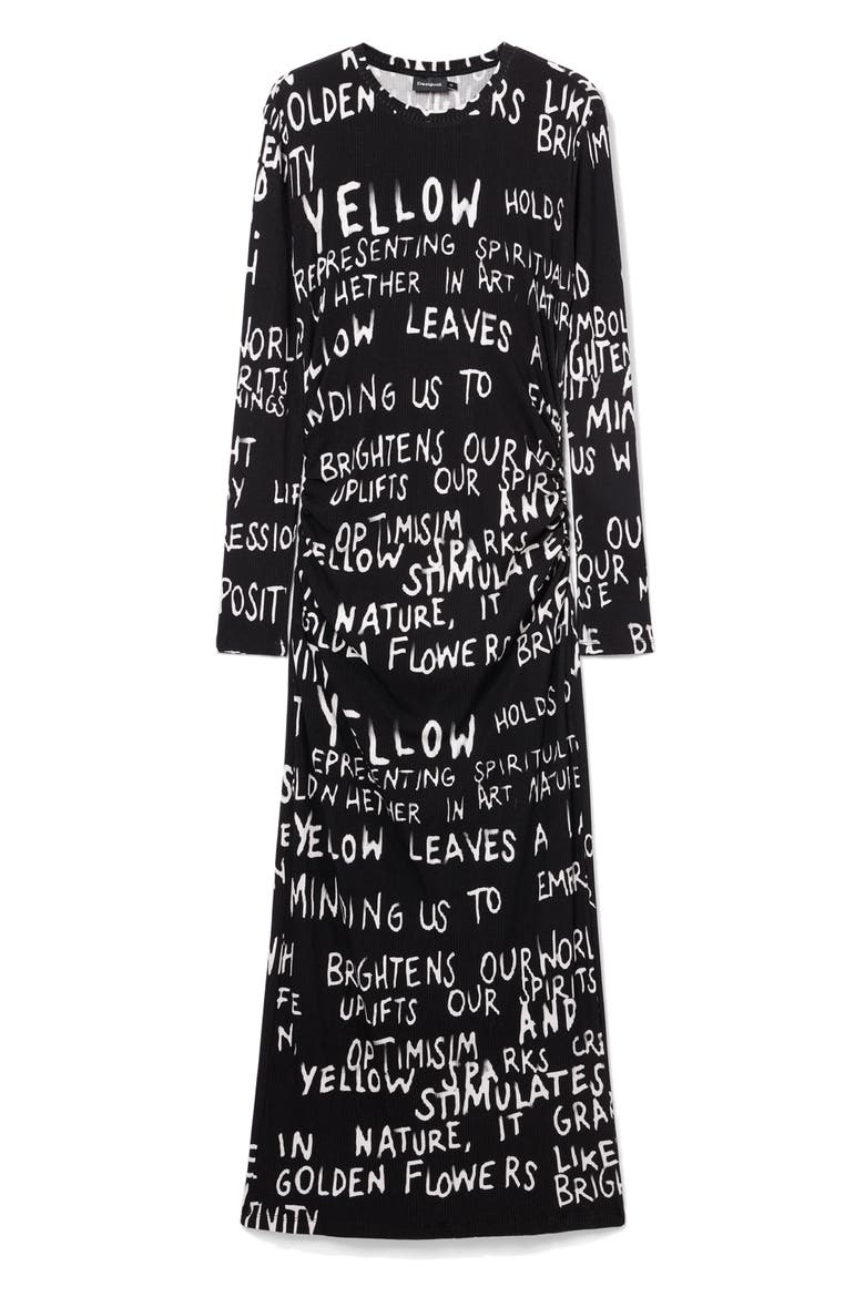 Hesian Long Sleeve Rib Body-Con Maxi Dress, Alternate, color, BLACK