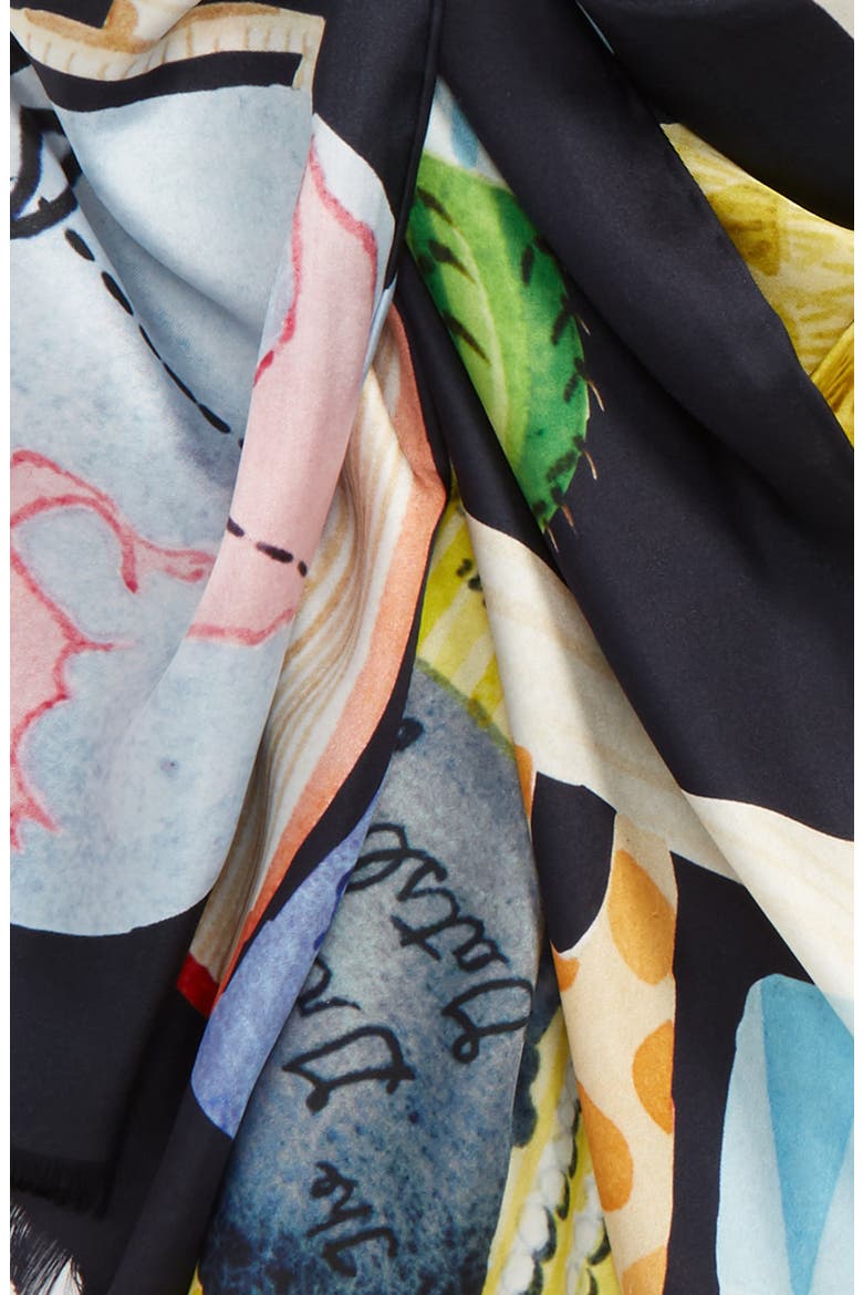 bookshelf print silk scarf, Alternate, color, RICH NAVY