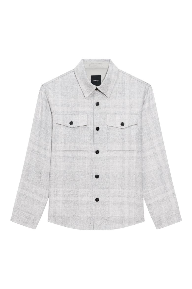 Plaid Flannel Button-Up Overshirt, Alternate, color, LIGHT GREY MELANGE