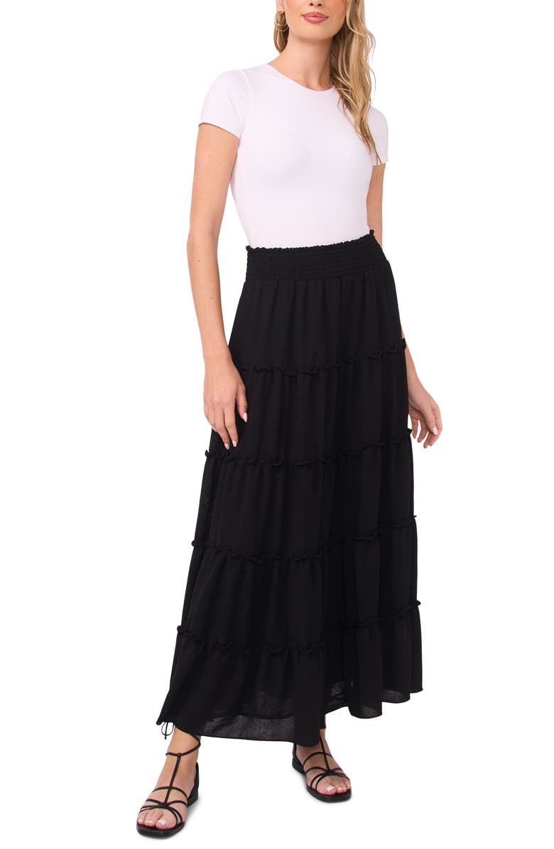 Vince Camuto Smock Waist Tiered Maxi Skirt, Alternate, color, Rich Black