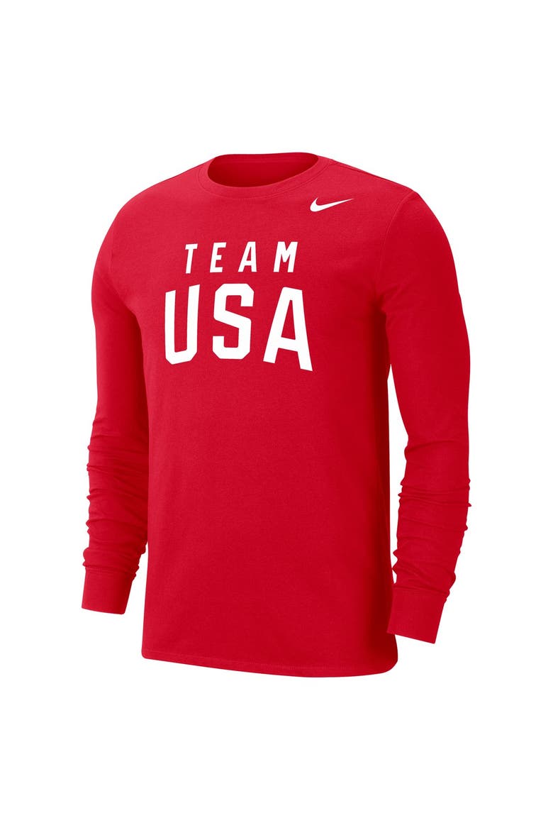 Men's Nike  Red Team USA Dri-FIT Long Sleeve T-Shirt, Alternate, color, Red
