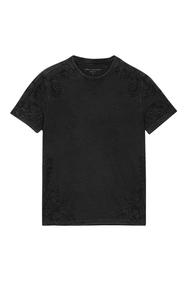 Floral Embroidered Organic Cotton T-Shirt, Alternate, color, BLACK