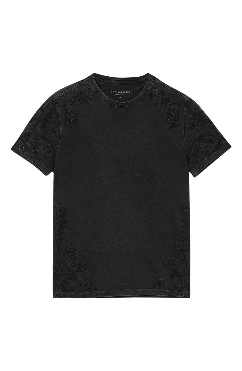 John Varvatos Floral Embroidered Organic Cotton T-Shirt, Alternate, color, Black