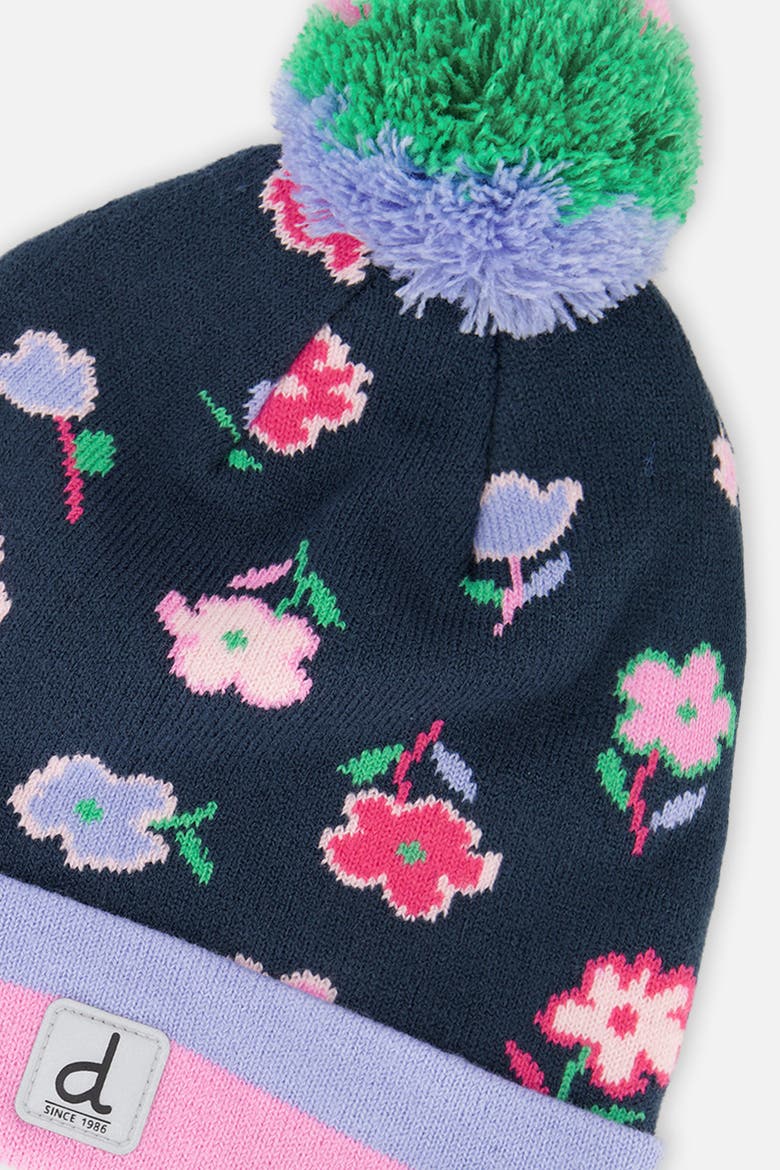 Winter Floral Pompom Lined Knit Hat, Alternate, color, Blue Floral Print