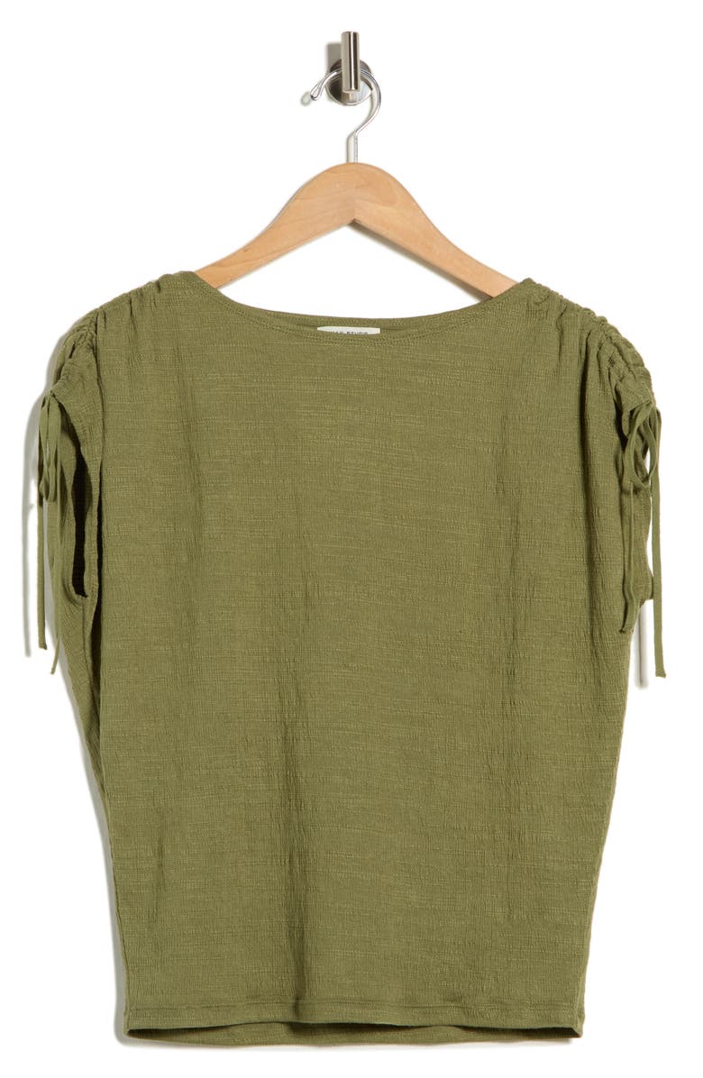 MAX STUDIO Ruched Shoulder Textured Knit Top, Main, color, Sage
