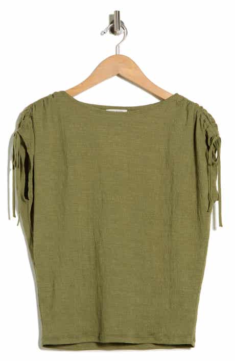 MAX STUDIO Ruched Shoulder Textured Knit Top