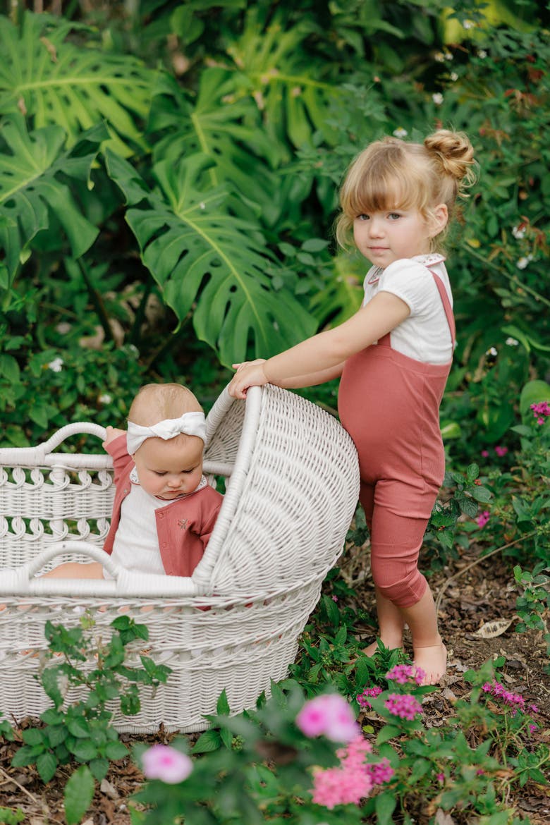Embroidered Collar Collection - T-shirt and Overalls, Alternate, color, Ivory/Pink