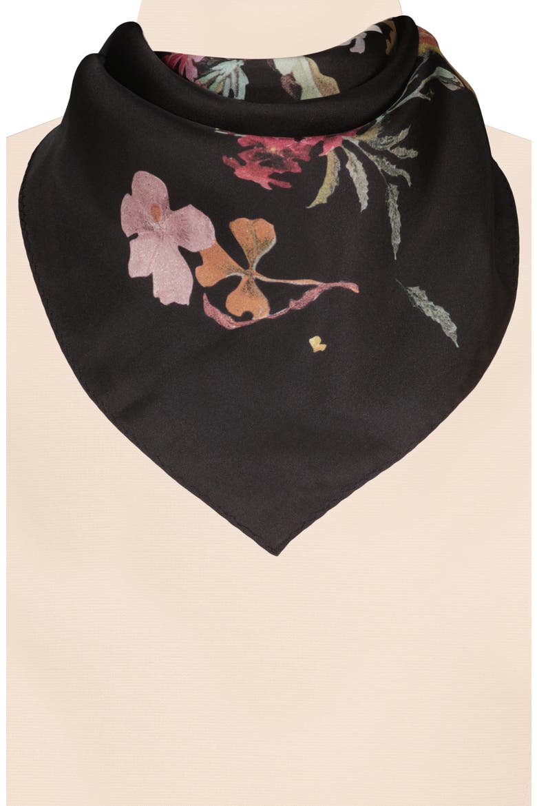 Valen Etta Square Silk Twill Scarf, Alternate, color, BLACK