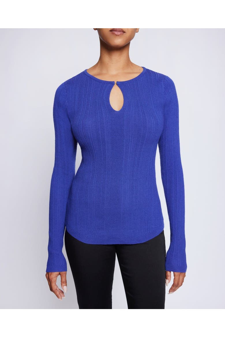 Charlene Ribbed Keyhole Knit Top in Merino Wool, Alternate, color, VIOLET BLUE
