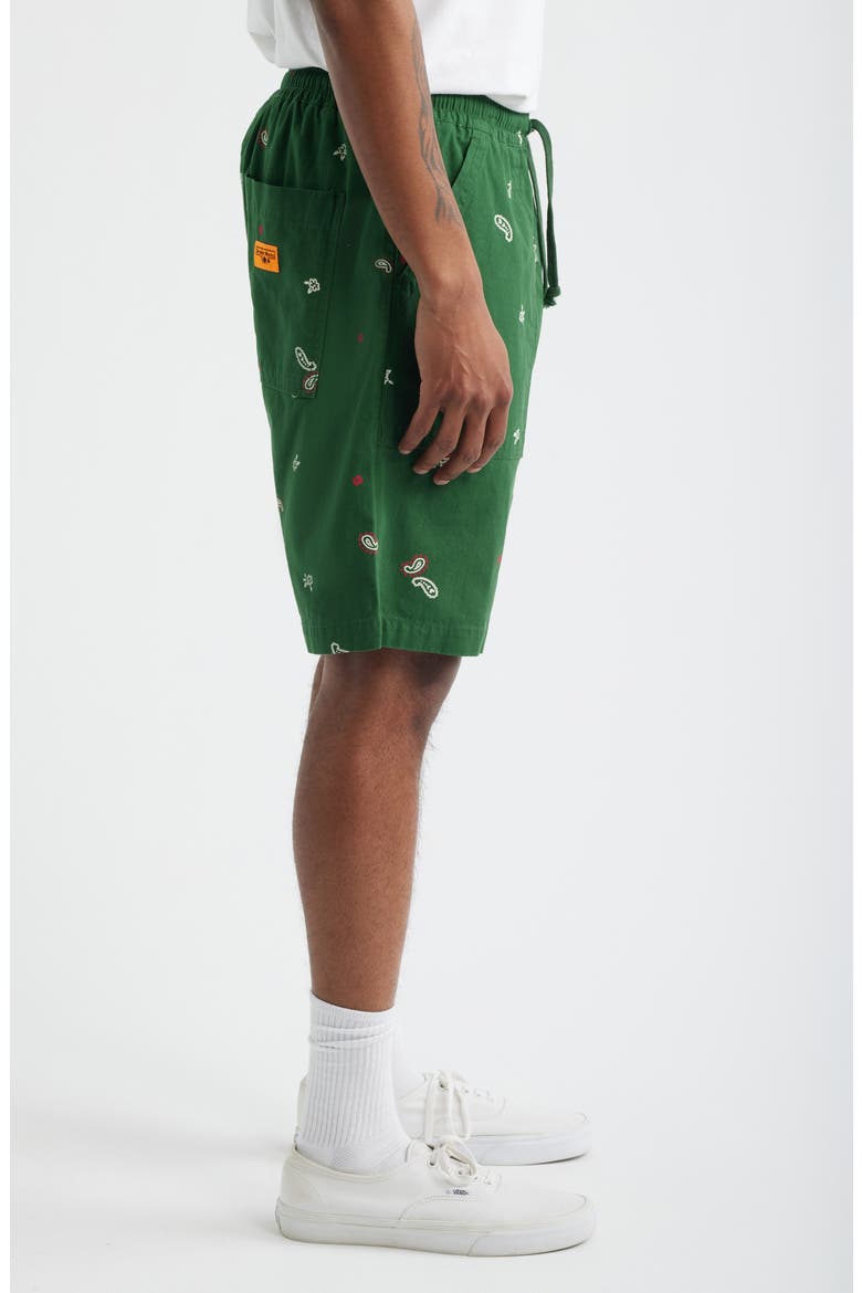 Paisley Organic Cotton Poplin Drawstring Chef Shorts, Alternate, color, FOREST