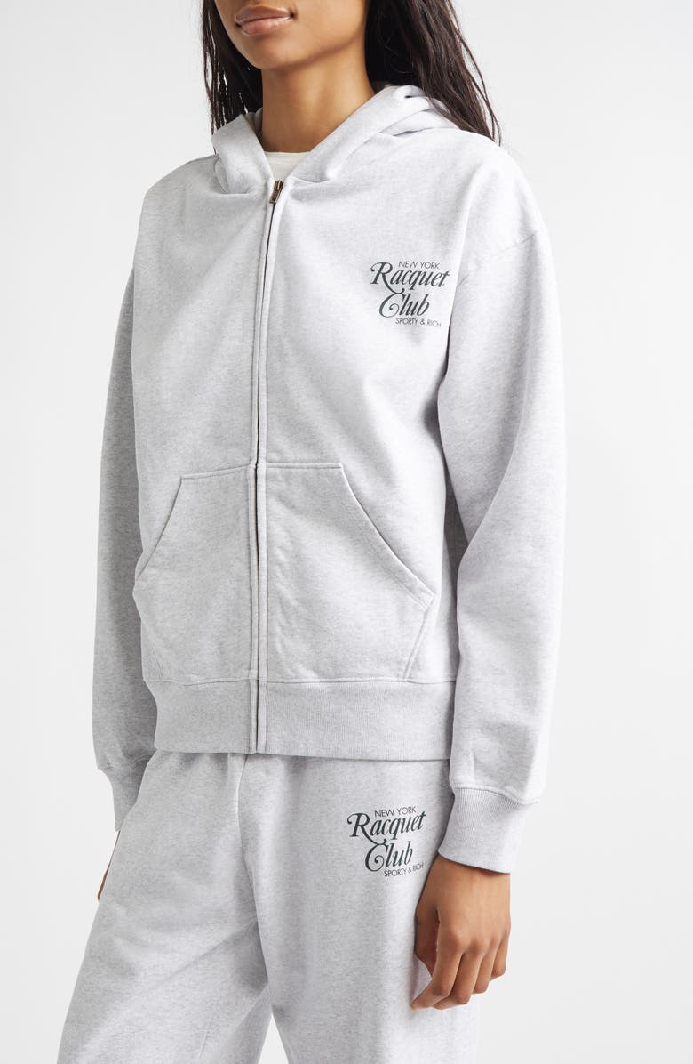 Sporty & Rich New York Racquet Club Full Zip Fleece Hoodie, Alternate, color, Heather Gray