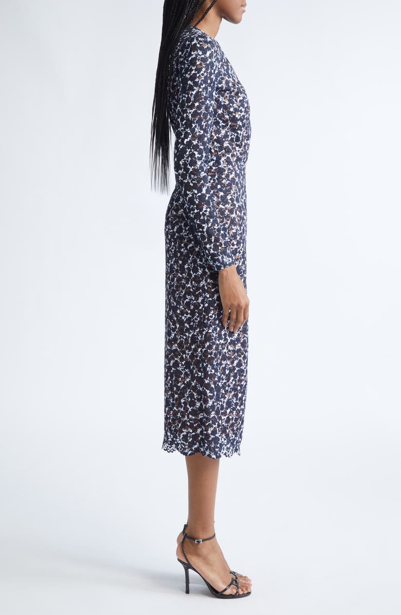 Michael Kors Collection Shadow Floral Lace Long Sleeve Sheath Dress, Alternate, color, Midnight/ Optic White