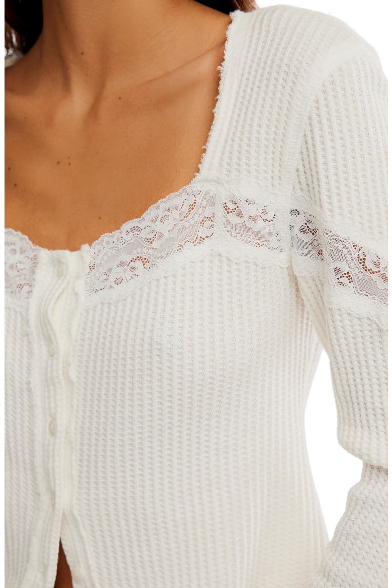 Let's Party Lace Trim Cotton Waffle Cardigan, Alternate, color, CLEAN IVORY