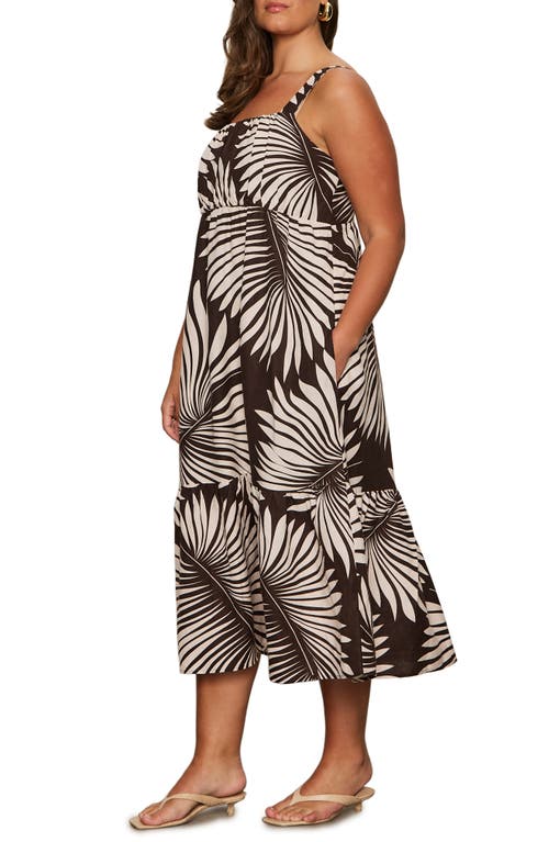 Sanctuary Sundance Palm Print Linen Blend Dress In Brown