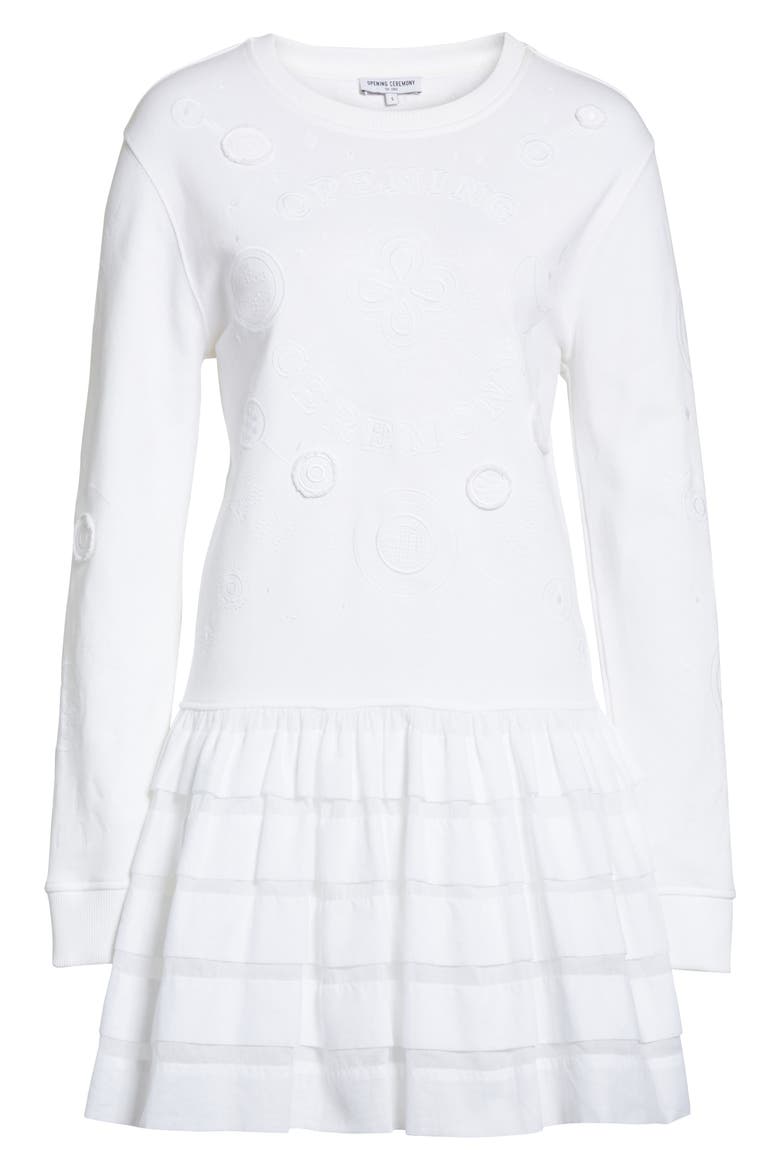 Embroidered Ruffle Hem Dress, Alternate, color, WHITE