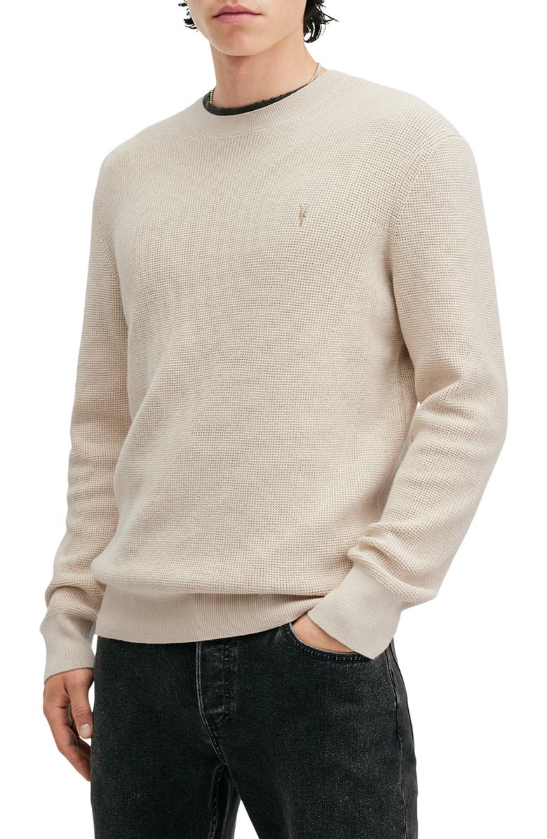 AllSaints Oversize Cotton & Wool Waffle Crewneck Sweater, Main, color, Oatmeal Taupe