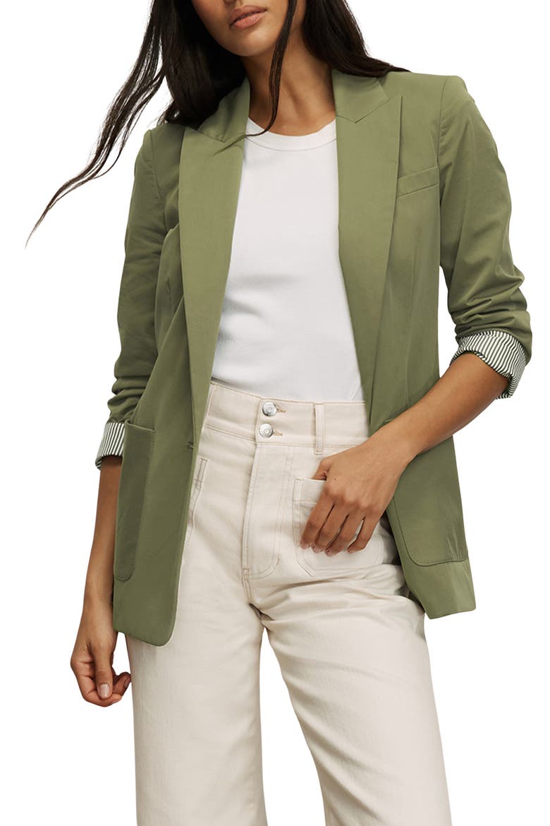 McCallin Ruched Sleeve Cotton Blend Dickey Jacket, Alternate, color, STONE ARMY