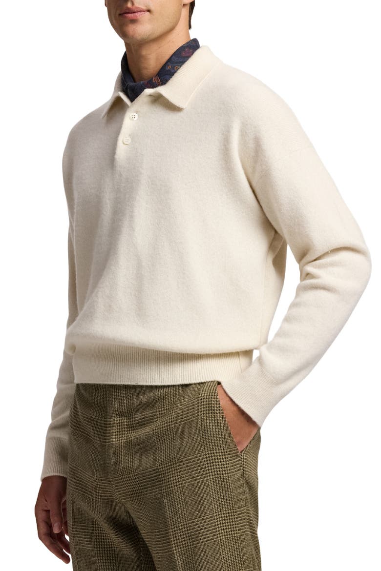 Long Sleeve Cashmere & Alpaca Rugby Polo Sweater, Alternate, color, CLASSIC CREAM