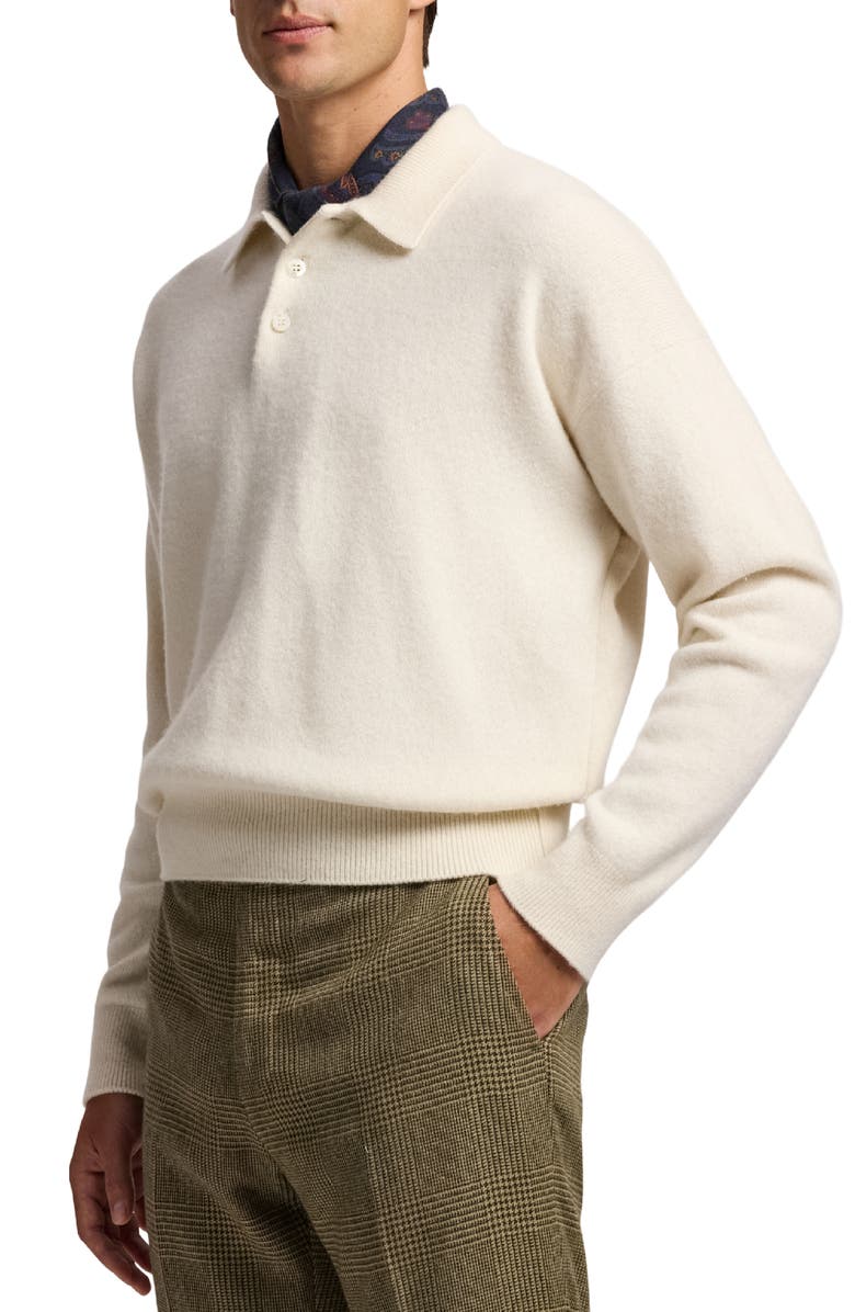 Ralph Lauren Purple Label Long Sleeve Cashmere & Alpaca Rugby Polo Sweater, Alternate, color, Classic Cream