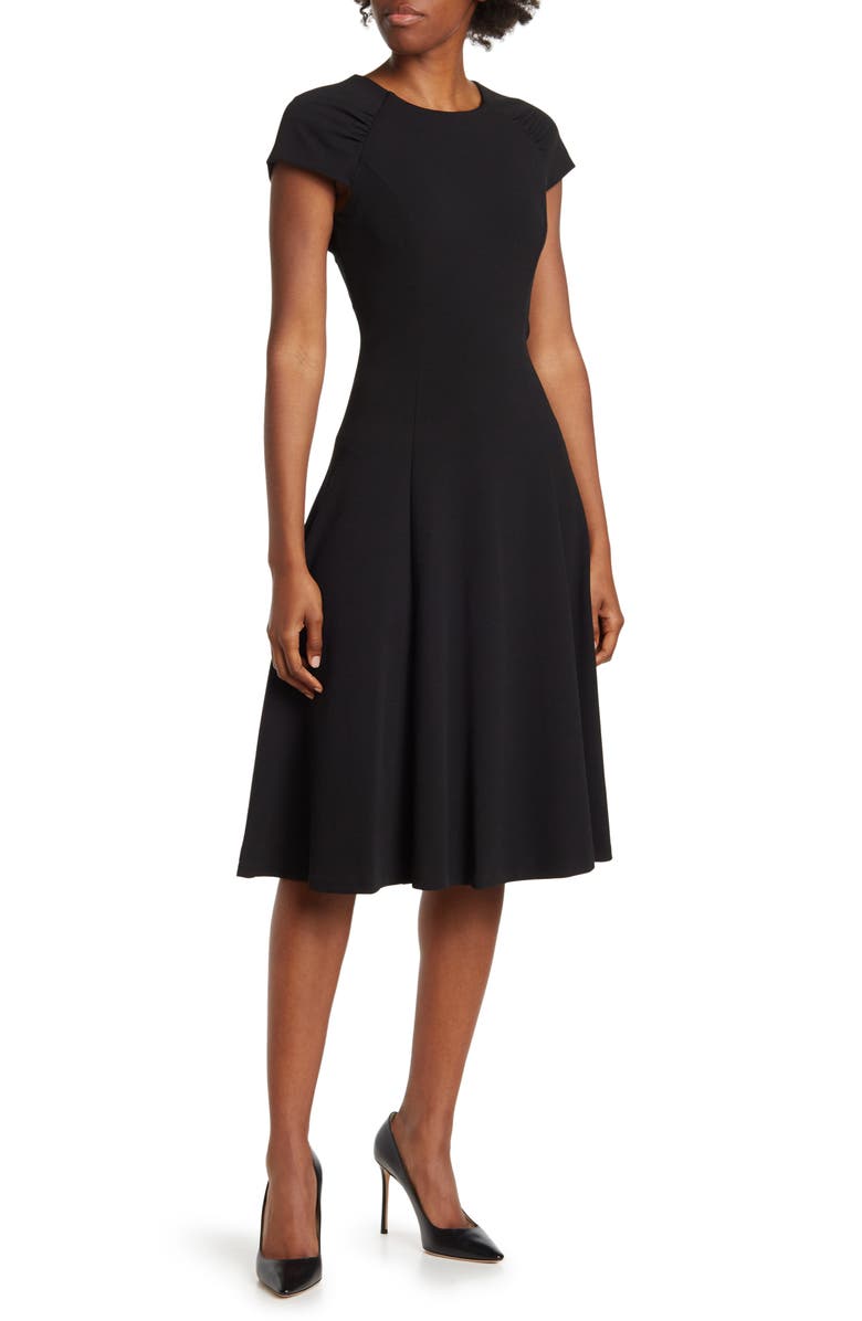 Calvin Klein Rouche Cap Sleeve Midi Dress, Main, color, 