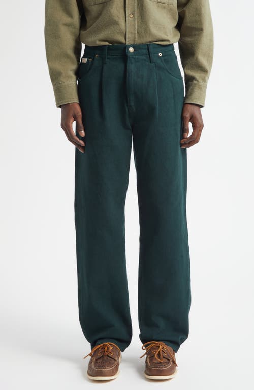 Noah Brushed Back Pleated Organic Cotton Jeans in Dark Green  product