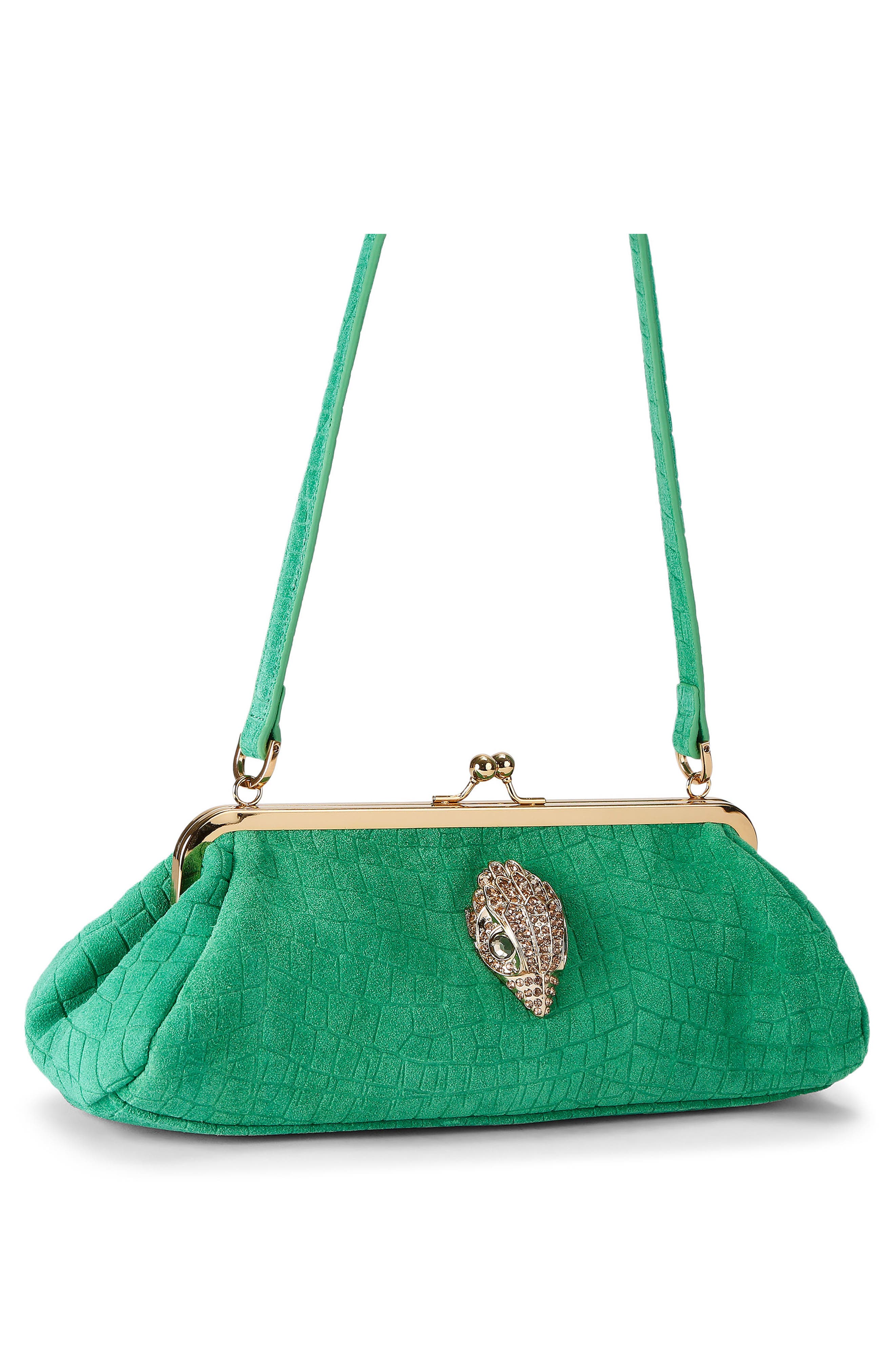 Kensington Croc Embossed Leather Frame Bag, Alternate, color, GREEN
