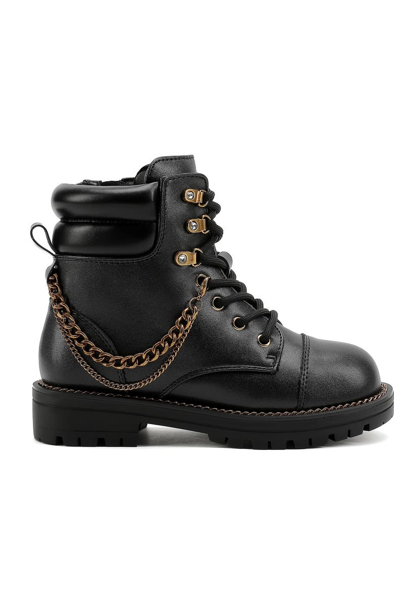 Kurt Geiger London Kids' Chain Combat Boot, Alternate, color, Black Smooth