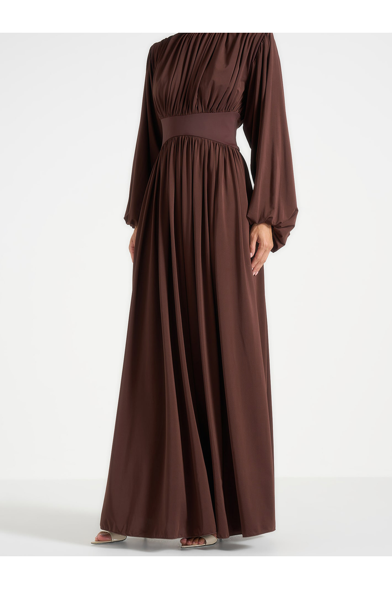 Ivana Cinched Maxi Dress with Detachable Sleeves, Alternate, color, Brown