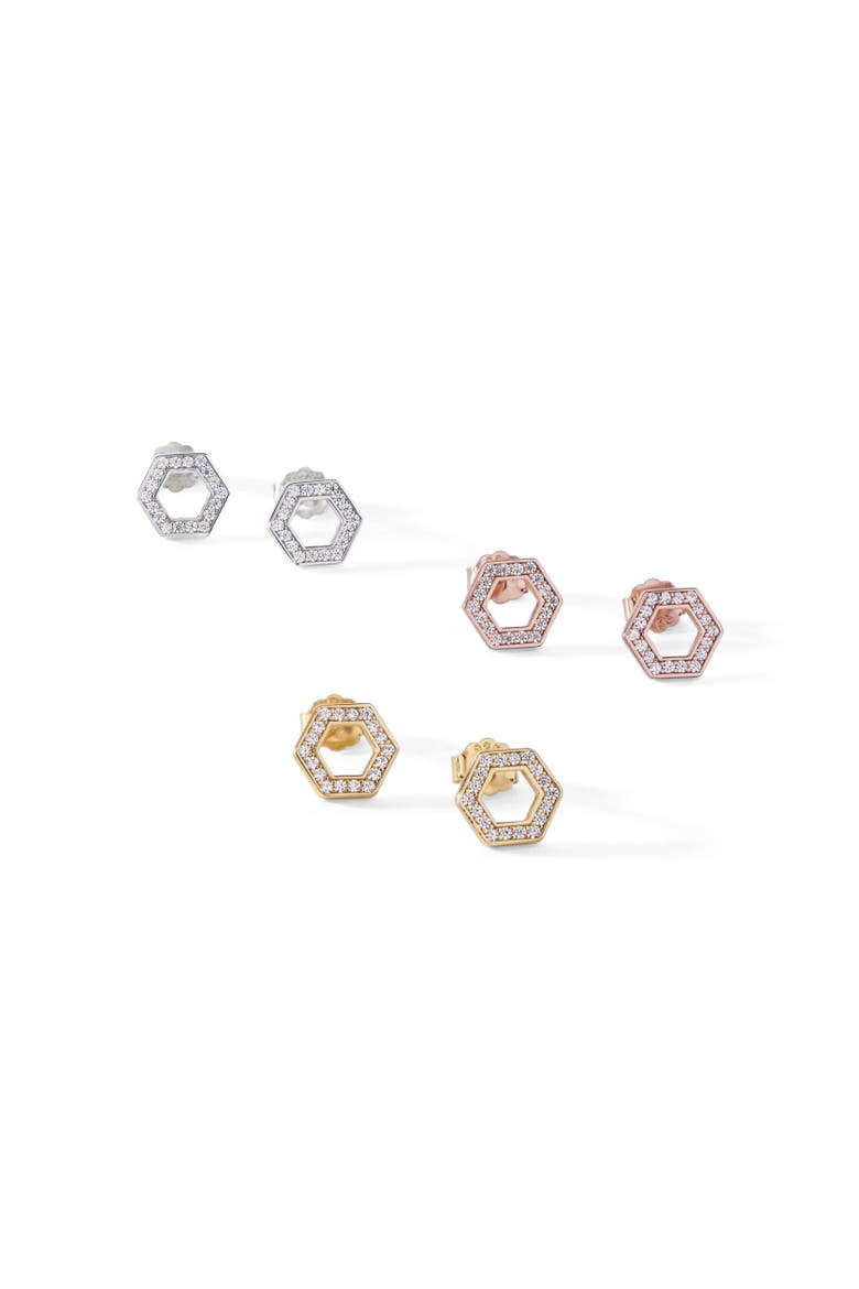 The Olivia Stud Earrings, Alternate, color, Rose Gold/White CZ