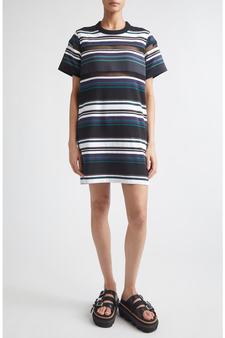 Stripe Cotton Jersey T-Shirt Dress, Main, color, BLACK