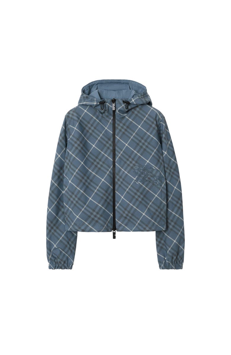 Burberry Cropped Reversible Check Hooded Jacket, Alternate, color, Pewter