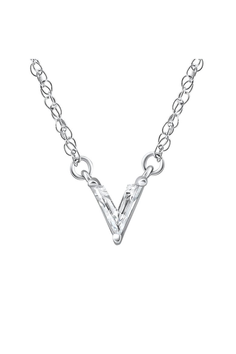 Diamond "V" Initial Pendant 18" Necklace 14K Gold Lab Grown, Main, color, 14k White Gold