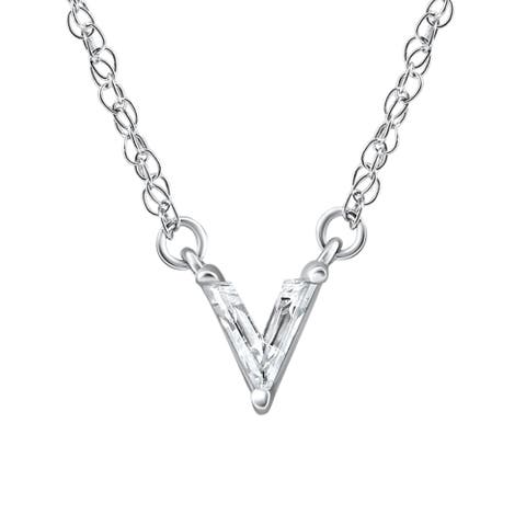 Diamond "V" Initial Pendant 18" Necklace 14K Gold Lab Grown