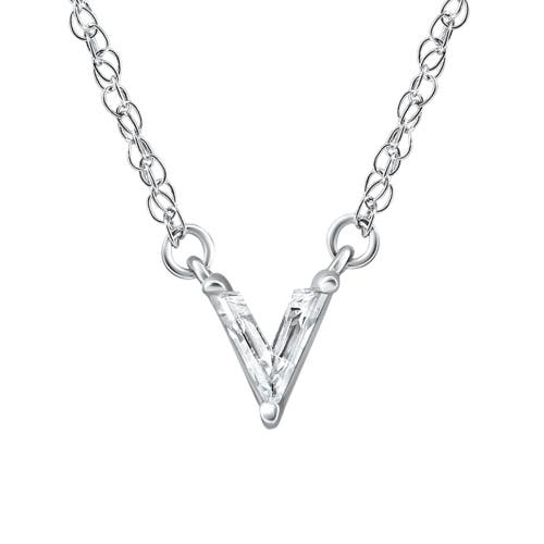 Bliss Diamond Diamond "v" Initial Pendant 18" Necklace 14k Gold Lab Grown In Metallic