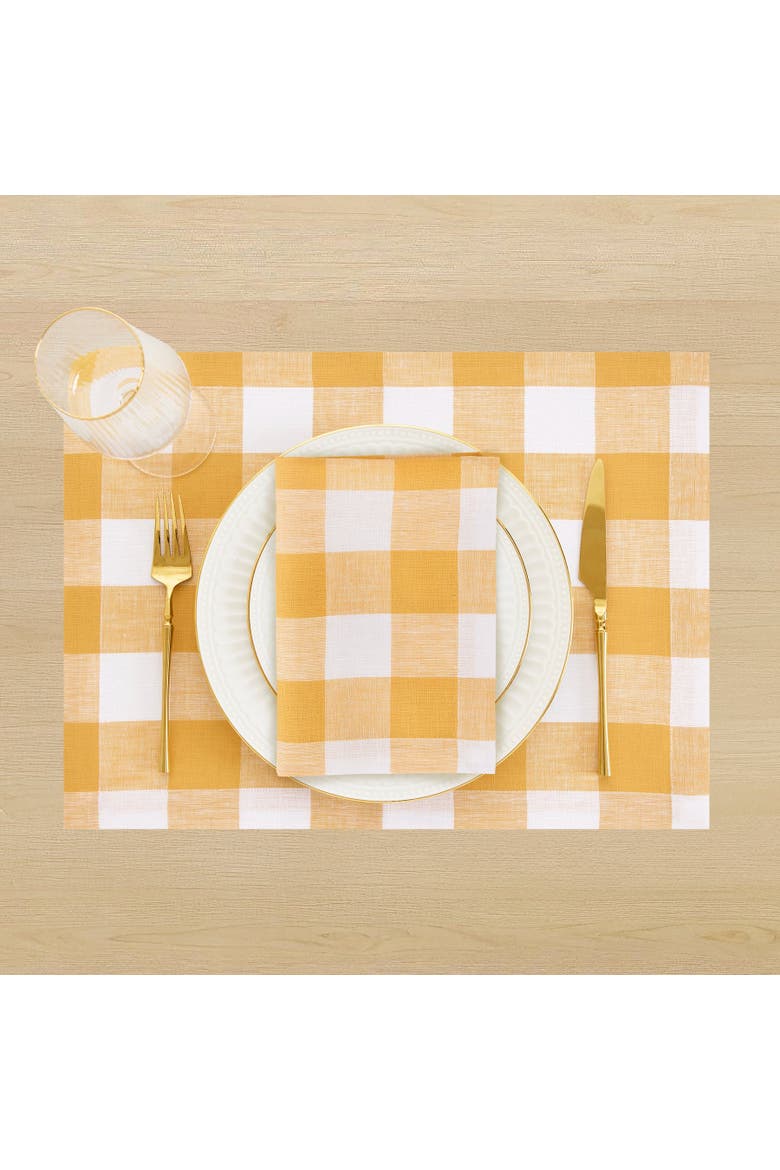 Linen Placemats Set of 4, 14 x 19" - Buffalo Check, Alternate, color, Mustard and White