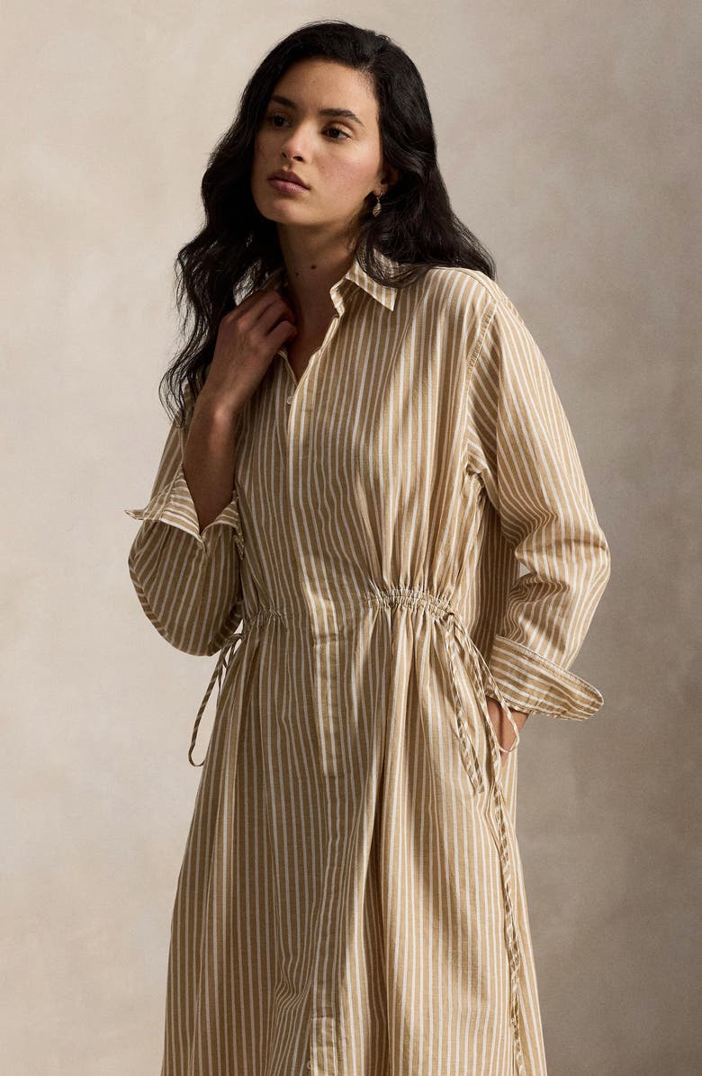 Polo Ralph Lauren Long Sleeve Stripe Shirtdress, Alternate, color, Classic Camel/ White