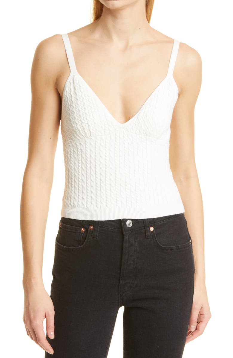 Alice + Olivia Kenna Cable Crop Cotton Sweater Tank, Main, color, Soft White