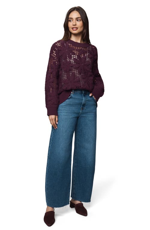 Splendid Magnolia Floral Open Stitch Sweater In Burgundy