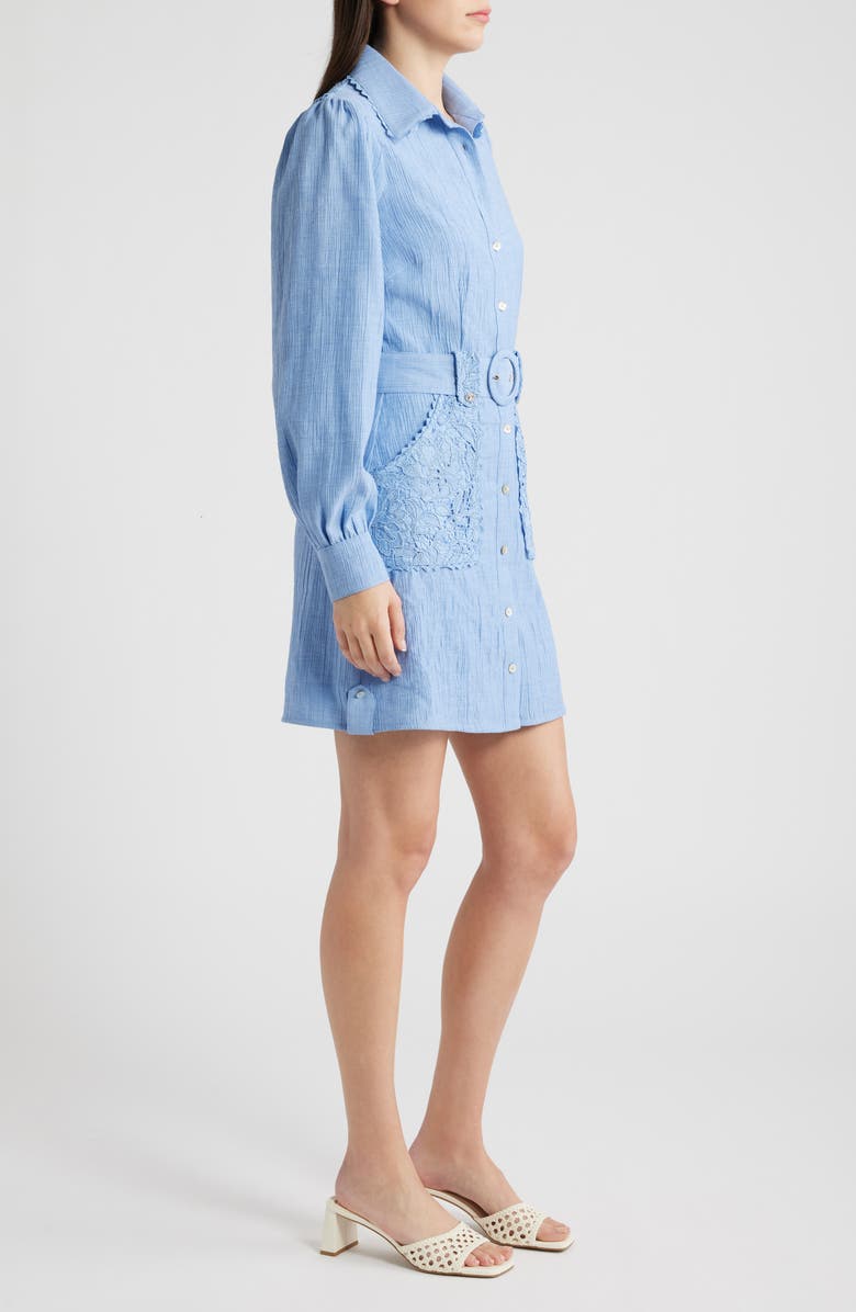CIEBON Vivian Lace Trim Shirtdress, Alternate, color, Blue