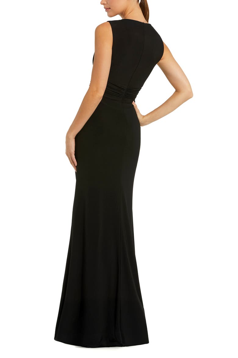 Jersey Twist Gown With Beaded Shoulders, Alternate, color, Black Multi