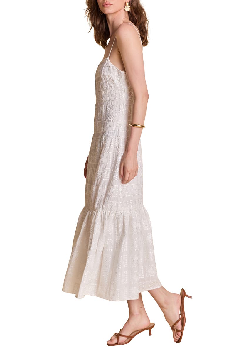 Endless Rose Embroidered Sequin Sleeveless Ruffle Hem Maxi Dress, Alternate, color, White