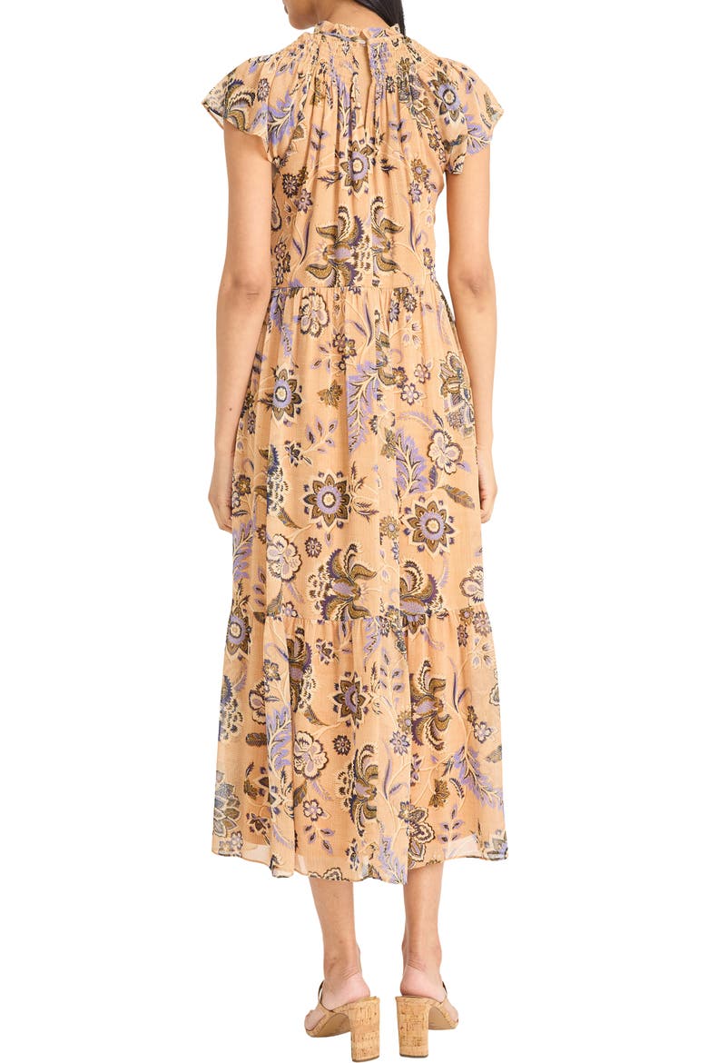 Floral Cap Sleeve Fit & Flare Midi Dress, Alternate, color, GOLD/ BLUE