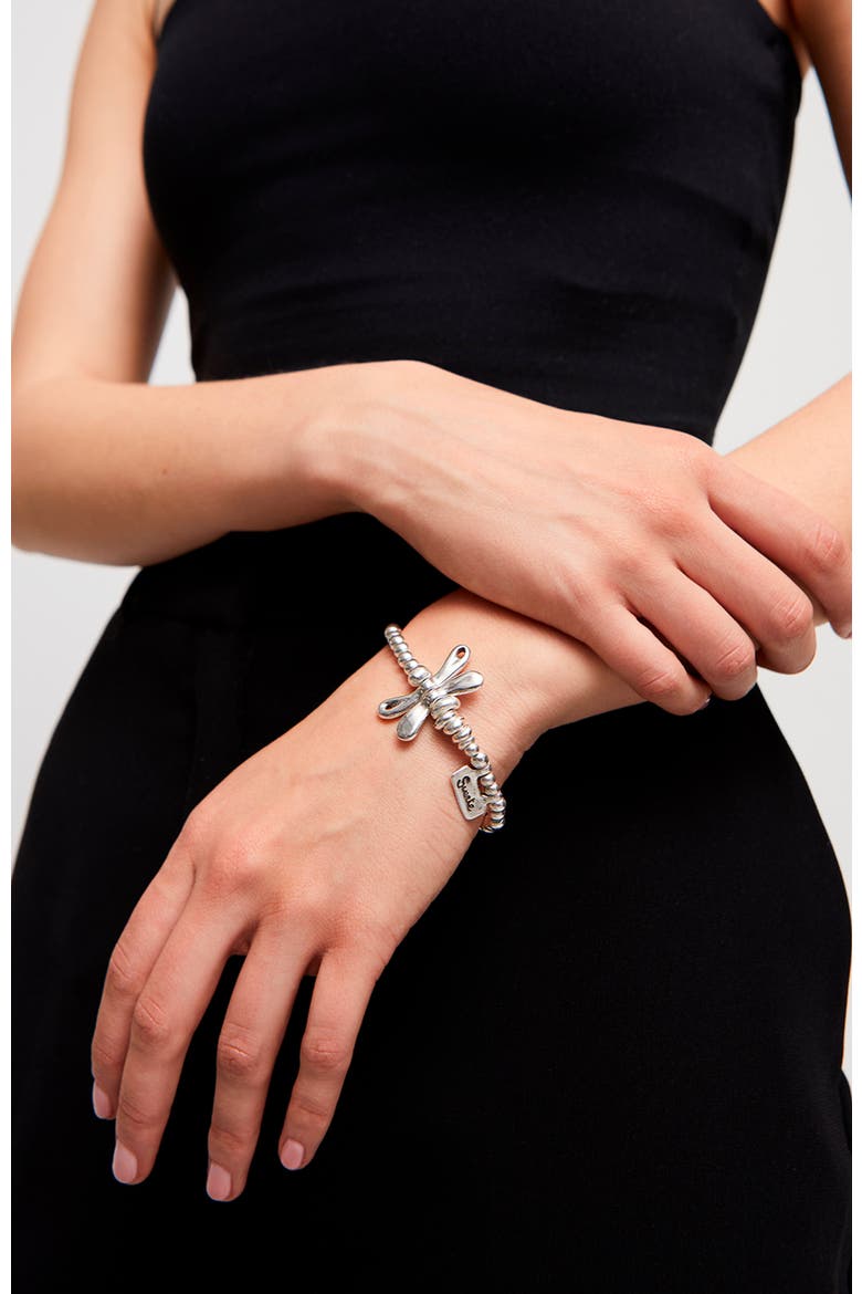 Elastic Bracelet with Sterling Silver Plated Dragonfly, Alternate, color, Silver